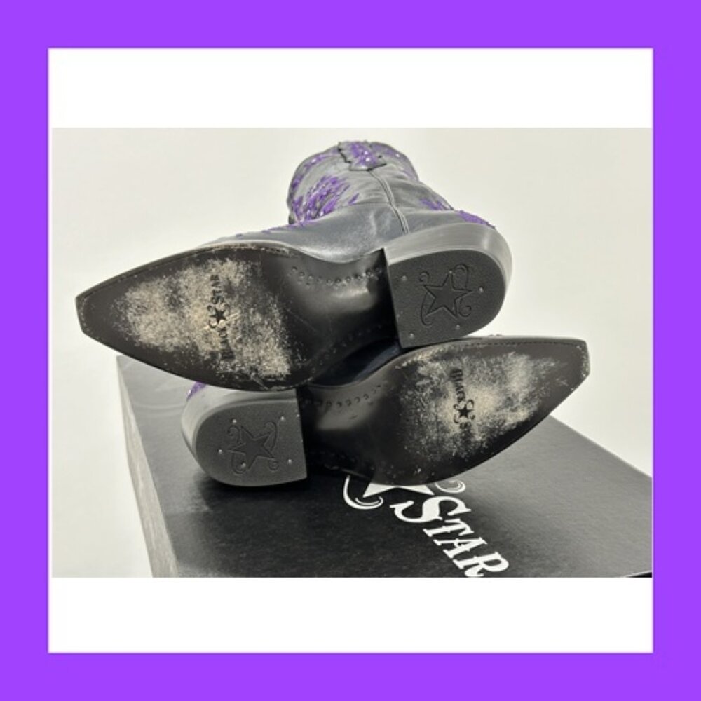 Black Star SWEETGRASS Women's Cowboy Boots in Black w Purple - Size 8.5 - Picture 11 of 13